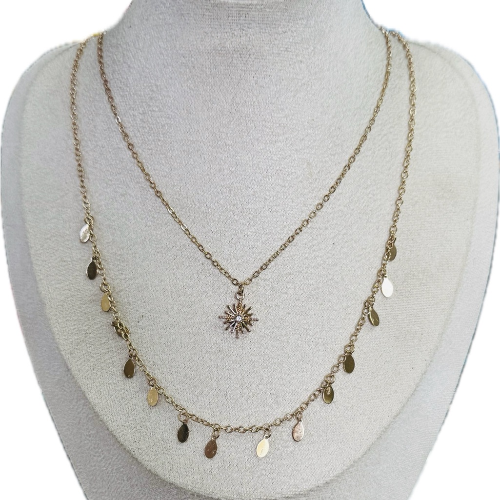 Shyanne Gold Layered Necklace With Sunburst Pendant 16$